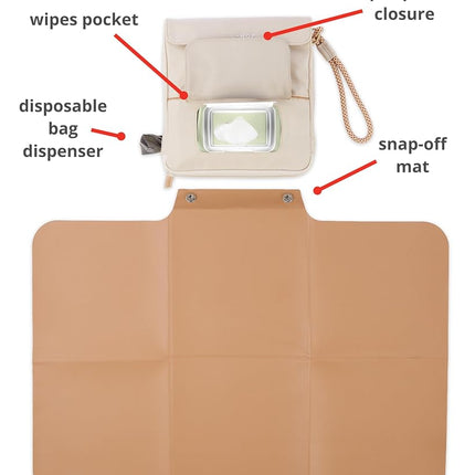 Skip Hop Travel Baby Changing Pad with Easy-Clean Surface, Covers Public Changing Stations, Wipes Pocket, Diaper Storage, Disposable Bag Dispenser and Magnetic Wipes Pocket, Clean Slate, Oat