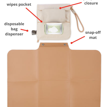 Skip Hop Travel Baby Changing Pad with Easy-Clean Surface, Covers Public Changing Stations, Wipes Pocket, Diaper Storage, Disposable Bag Dispenser and Magnetic Wipes Pocket, Clean Slate, Oat