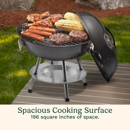 Cuisinart Parrilla de carbón portátil de 14", parrilla pequeña de mesa para exteriores con tapa con cierre y ventilaciones dobles, barbacoa cromada de tamaño de viaje, perfecta para acampar, portones traseros, parrilladas, color negro