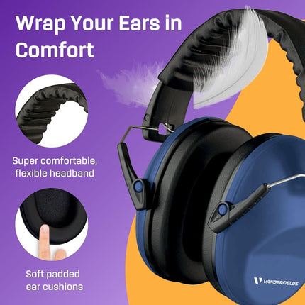 Vanderfields Ear Defenders Adults -26dB SNR-Marine Blue[2-Pack]-Protection Passive Noise Cancelling Headphones -Safety Earmuffs Ear Protectors - Hearing Protection Shooting - Ear Defenders Autism, DIY