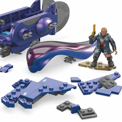Set de juguetes de construcción de vehículos MEGA Halo The Series, nave aérea Renegade Banshee con 205 piezas, 2 microfiguras de acción, morado, para niños y fans, HNC56