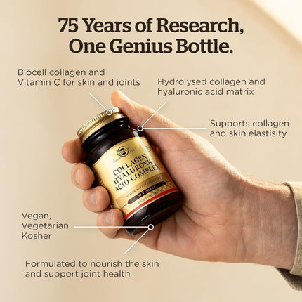 Solgar Collagen Hyaluronic Acid Complex - Reduces Fine Lines & Wrinkles - Skin Hydration - Vitamin C - 30 Tablets