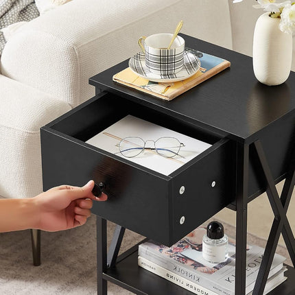 VECELO End Tables, Modern Nightstand with Drawer & Shelf, Night Stand for Bedroom Living Room,Industrial Metal Frame