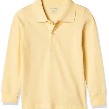 The Children's Place Boys Long Sleeve Pique Polo, New Yellow Single, 10-12