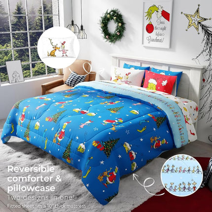 Franco Grinch by Dr. Seuss Holiday & Christmas Bedding Super Soft Comforter and Sheet Set with Sham, 7 Piece King Size (Official Dr. Seuss Product)
