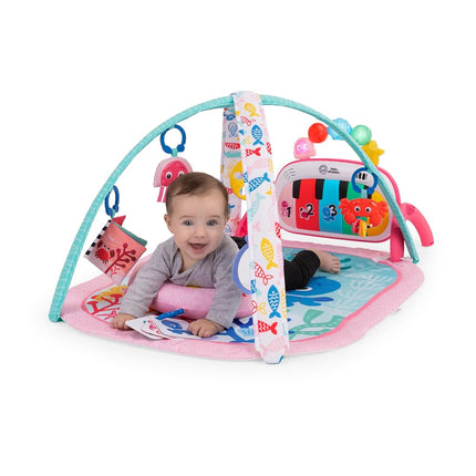 Baby Einstein Ocean Explorers 4-in-1 Play Gym & Tummy Time Mat, Baby Play Mat with Kick Piano, Music & Language Discovery, Sensory Toys, Lights & Sounds, for Newborns & Up, Pink (Jellyfish Jamboree)