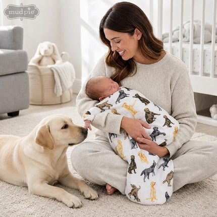 Mud Pie Labrador Retriever Print Muslin Baby Swaddle Blanket, 1 Piece