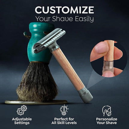 Parker Variant Adjustable Double Edge Safety Razor and 5 Parker Premium Blades (Rose Gold)