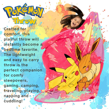 Franco Pokemon Anime Pikachu and Eevee Kids Bedding Super Soft Micro Raschel Throw, 46 in x 60 in, (Official Licensed Product)