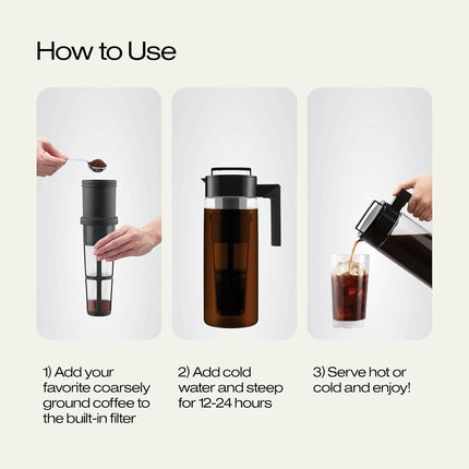 Takeya 10311 Patented Deluxe Cold Brew Iced Coffee Maker with Airtight Seal & Silicone Handle, Made in USA, 2-Quart, Black BPA-Free Dishwasher-Safe