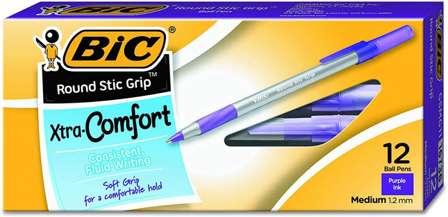 Bolígrafo BIC Round Stic Grip Xtra Comfort, punto mediano (1,2 mm), morado