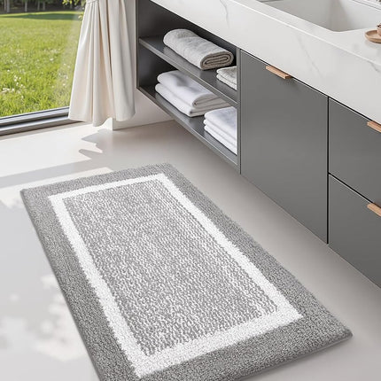 Color&Geometry Simple and Stylish Bathroom Runner Non Slip, 24"x43" Gray Bath Runner Rug, Absorbent, Soft, Washable, Microfiber Bath Mat Bathroom Carpet