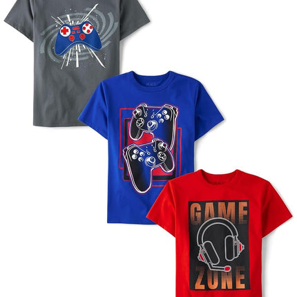 The Children's Place Boys' Gamer Short Sleeve Graphic T-Shirts, Multipack, Game Zone/Controller/Controllers 3-Pack, L