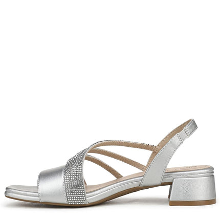 LifeStride Women's Joy Strappy Sandal Heeled, Silver, 7 Wide
