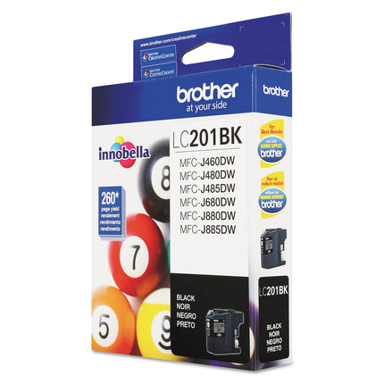Cartucho de tinta negra Brother original de rendimiento estándar, LC201BK, tinta negra de repuesto, rendimiento de página de hasta 260 páginas, cartucho de reabastecimiento Amazon Dash, LC201BK