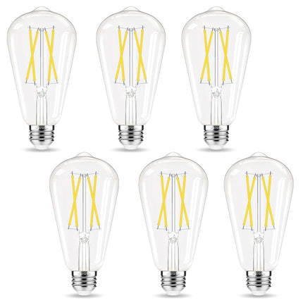 GvvooHome Edison Bulbs, E26 LED Bulb 60 watt Equivalent, Non-Dimmable, 4000K Daylight White, ST58 Vintage Light Bulbs, 90+ CRI, 6W 600LM, E26 Medium Base, Clear Glass, 6 Pack