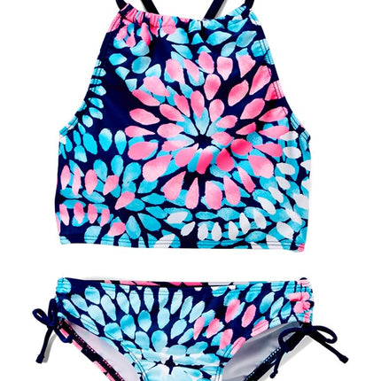 Kanu Surf Girls' Big Daisy Halter Tankini Beach Sport 2-Piece Swimsuit, Navy, 12
