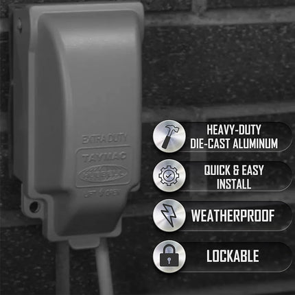 TayMac MX3200 RaynGuard Extra Duty Metal Weatherproof in-Use Cover, 1-Gang, Gray, 3.55 x 3.37 x 6.12 inches