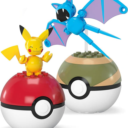 MEGA Pokémon Building Toys Set Pikachu & Zubat with 40 Pieces, 2 Poseable Characters and Poké Ball, 2 Inches Tall, for Kids, HXP12