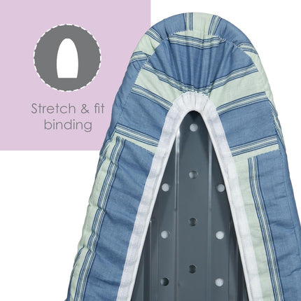 Ironing Board Cover and Pad (Blue Green Neo Stripe), 100% Cotton with Ultimate Double Padding by Seymour Home Products; Fits Full Size Board | Stain and Scorch Resistant; Elastic Edge