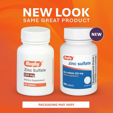 Rugby Zinc Sulfate 220mg Tablets Supplement 100 Count Bottle