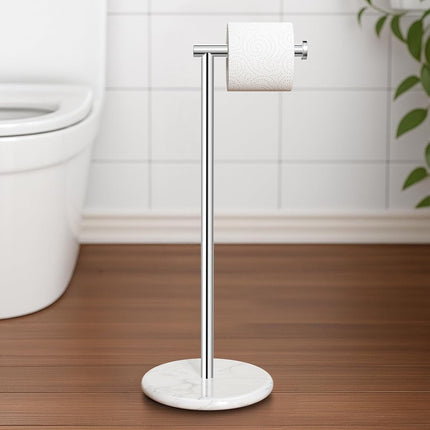 KES Chrome Free Standing Toilet Roll Holder with Natural Marble Base, Bathroom Floor Standing Toilet Paper Holder Toilet Roll Stand, 18/8 Stainless Steel Polished Finish, BPH284S1