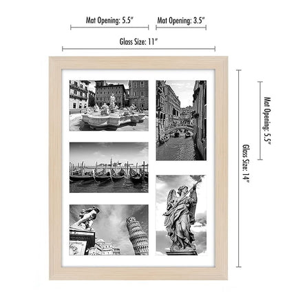 Americanflat 6x4 Collage Photo Frame with Shatter-Resistant Glass - Signature Collection - Fits Five 4x6 Photos or Use as One 11x14 Picture Frame for Wall Display - Light Wood