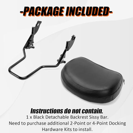 ECOTRIC Adjustable Detach Sissy Bar Backrest Compatible with 2009-2022 Harley Touring Street Glide FLHX FLHR w/Leather Pad