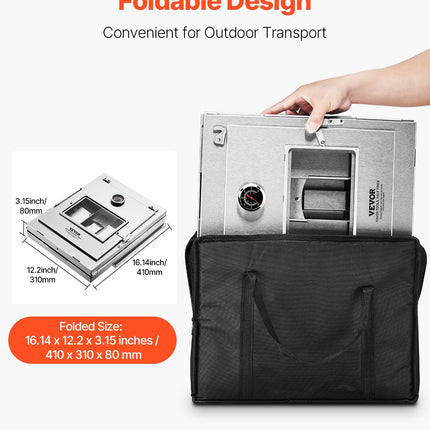 VEVOR Foldable Camping Oven, Stainless Steel Portable Camping Stove, with 3 Tier Grill, Handle and Thermometer, Use with Wood Burning Fire, Propane Stoves, for Baking Bread, Pizza, Outdoor Cooking