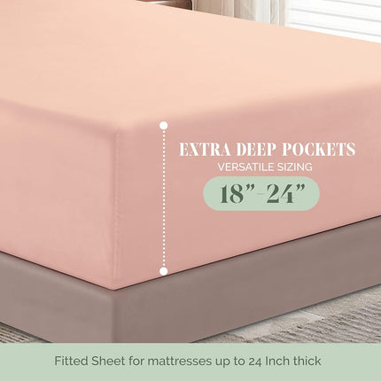 Elegant Comfort Luxurious 1500 Premium Hotel Quality Microfiber 4-Piece Sheet Set, 18-24 Inches Deep - Extra Deep Pocket Sheets - Ultra Soft 4PC Deep Pocket Sheets, Queen, Blush