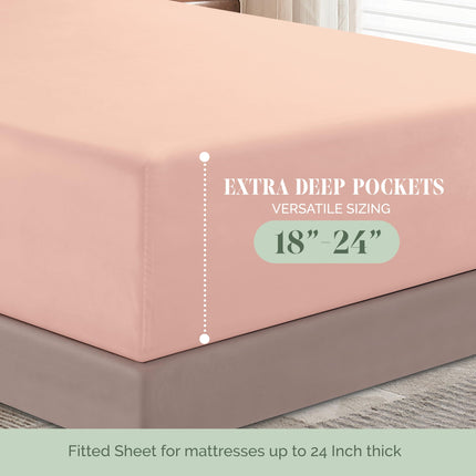 Elegant Comfort Luxurious 1500 Premium Hotel Quality Microfiber 4-Piece Sheet Set, 18-24 Inches Deep - Extra Deep Pocket Sheets - Ultra Soft 4PC Deep Pocket Sheets, King, Blush