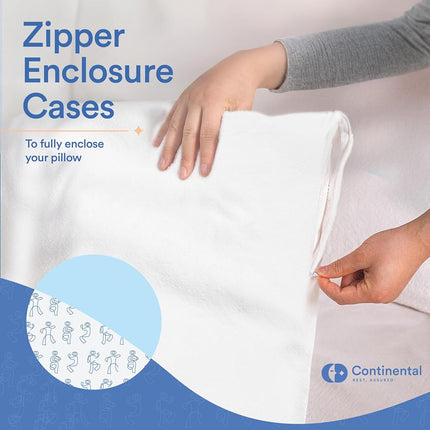 Continental Bedding Feather Proof, Waterproof and Down Proof Zippered Fleece Pillow Protectors Plush Comfort for Enhanced Sleep Quality King Size 20" x 36" Set of 2