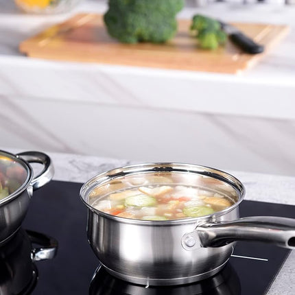 12-Piece Induction Ready Stainless Steel Cookware Sets with Glass Lid, Silver on Cookware Sets Stainless Steel