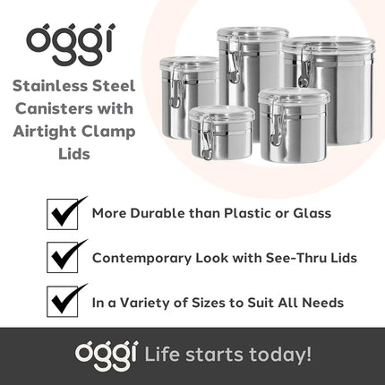 Oggi 26-Ounce Stainless Steel Canister with Clear Arylic Lid and Locking Clamp