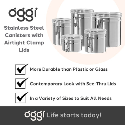 Oggi 26-Ounce Stainless Steel Canister with Clear Arylic Lid and Locking Clamp