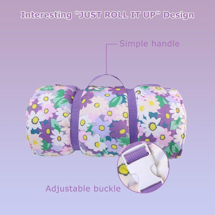 Hi Sprout Nap Mat with Removable Pillow and Soft Blanket, Lightweight Daycare Preschool Kindergarten Sleeping Bag, Travel Slumber for Kids Girls Boys (Blooming Flowers)