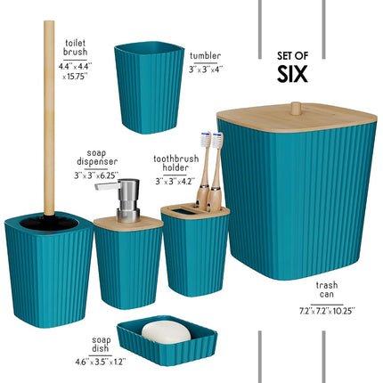 Clara Clark Bathroom Set - Teal Bathroom Accessories Set, 6PC Bathroom Accessory Set, Bathroom Sets with Toilet Brush, Trash Can & Soap Dispenser