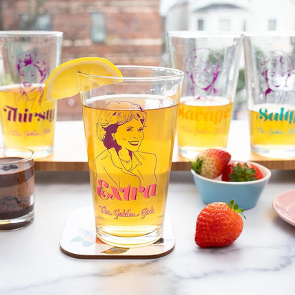 Silver Buffalo Golden Girls Line Art Salty Thirsty Extra Savage 4pc Pint Glass Set, 16 Ounces