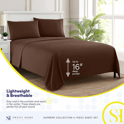 California King Sheet Sets - Breathable Luxury Sheets with Full Elastic & Secure Corner Straps Built in - 1800 Supreme Collection Cal King Deep Pocket Bedding Set, Sheet Set, California King, Brown