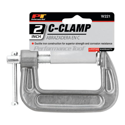 Performance Tool W221 Heavy-Duty Ductile Iron C-Clamp with Enamel Finish and Chrome-Plated Screw for Superior Strength and Smooth Operation