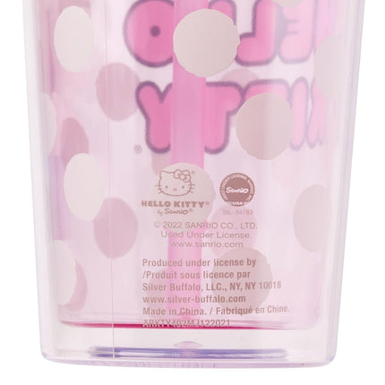 Gobelet réfrigérant en plastique Silver Buffalo Sanrio Hello Kitty avec nœud, pois roses, couvercle et paille, 710 ml