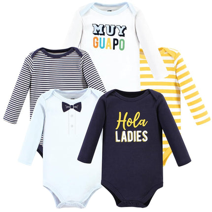 Hudson Baby Unisex Baby Cotton Long-Sleeve Bodysuits, Hola Ladies 5-Pack, 9-12 Months, Hola Ladies 5-pack, 9-12 Months