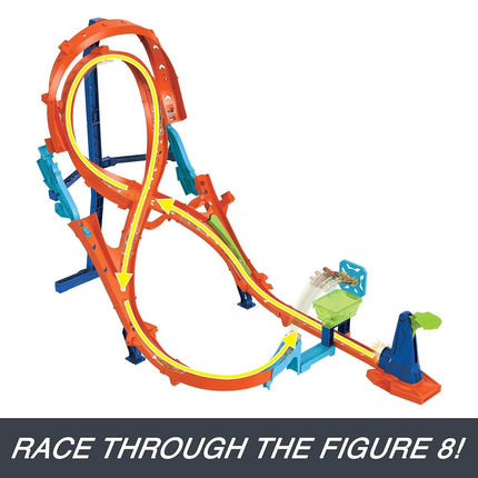 Hot Wheels Track Set with 1 Hot Wheels Car, Tall Figure-8 Track for Race & Stunting, Connects to Other Hot Wheels Tracks, Folds for Convenient Storage