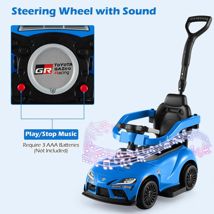 Licensed Toyota Ride on Push Car for Toddlers by INFANS, 3 in 1 Walking Sliding with Removable Guardrails and Handle, Music, Under Seat Storage for Kid (Blue)
