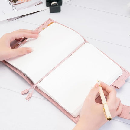 Ox Knight B6 Leather Planner Cover for Stalogy, Midori, Leuchtturm1917, and More - with Pen Loop, Card Slots, Back Pocket, and Bookmarks (Pink)