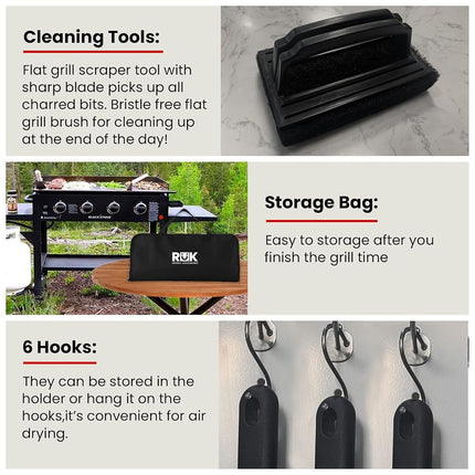 Blackstone Griddle Accessories Kit, RüK 20 PCS Flat Top Griddle Accessories Set with Anti-Scalding Long Handle Metal Spatula, Griddle Scraper, Cleaning Kit, e-Cookbook for Blackstone and Camp Chef