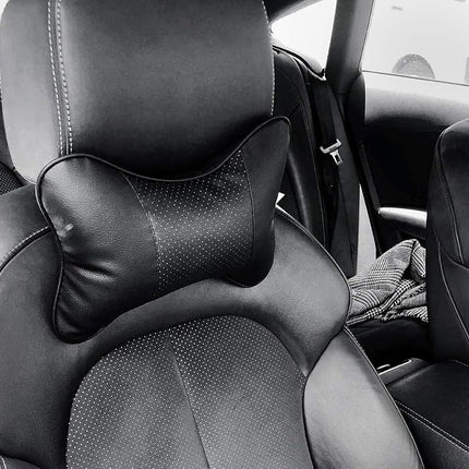 DS. DISTINCTIVE STYLE Car Neck Pillow 2 Pieces PU Leather Travel Pillow for Head Rest Neck Support for Car Seat - Black (Black)