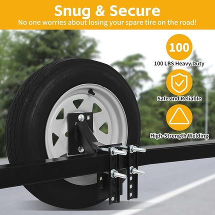 MaxxHaul 70214 Powder Coat Black Trailer Spare Tire Carrier For 10 inch and 12 inch Utility Trailer Tires