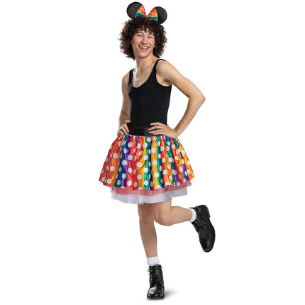 Disney Pride Minnie Mouse Costume, Official Disney Costume Tutu with Minnie Ears Headpiece, Adult Size (L/XL)