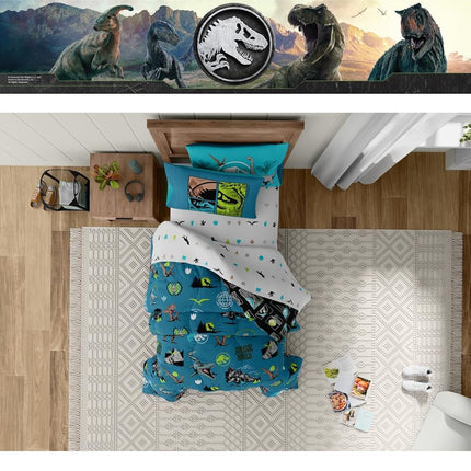 Franco Jurassic World Kids Bedding Super Soft Cozy Reversible Microfiber Comforter and Sheet Set with Sham, 5 Piece Twin Size, (Officially Licensed Product)